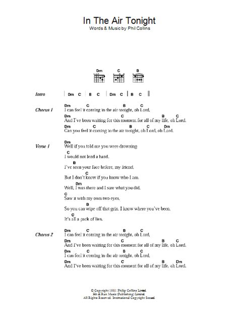 in the air tonight chords|in the air tonight paroles.